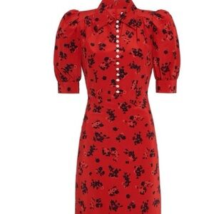 Embellished floral-print silk crepe de chine midi dress